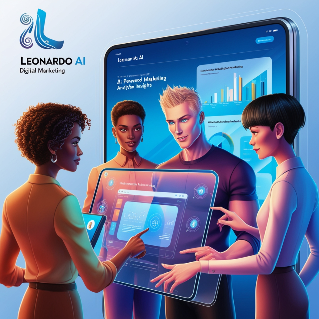 An image of people working together and showcasing how Leonardo AI helps with Digital Marketing.