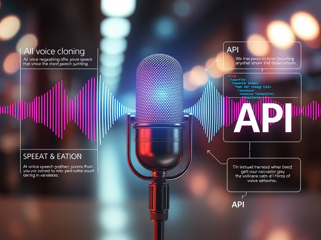 An image or illustration depicting an AI software's voice cloning and API features.